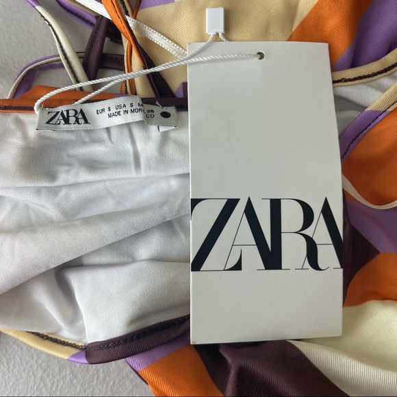 ZARA NWT MULTI COLOR GEOMETRIC PRINT BODYSUIT ORANGE PURPLE SMALL ONE PIECE - Picture 9 of 13